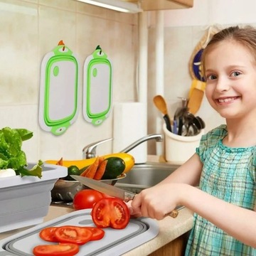 Складная миска объемом 5 л со сливом. Силиконовая разделочная доска 2 в 1.