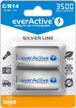 2x AKUMULATORKI NI-MH EVERACTIVE R14 C 3500 mAH