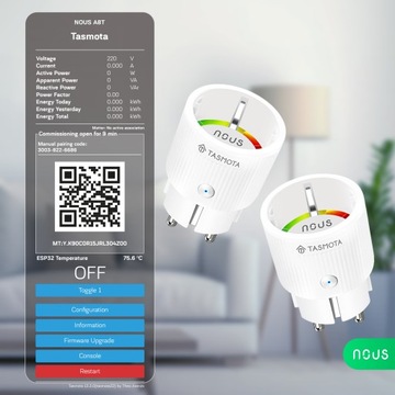 Умная WIFI розетка NOUS A8T TASMOTA ESP32 MATTER 10A MQTT