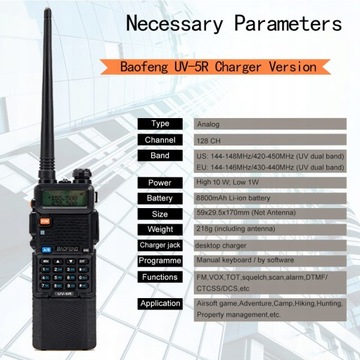Рация Baofeng UV-5R 10 Вт 8800 мАч черная