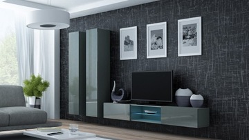 Meblościanka VIGO GREY 19C szary połysk - nowoczesny design dla każdego