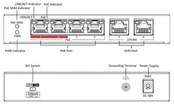 Hikvision PoE Switch 4x PoE 2x Uplink для IP-камер