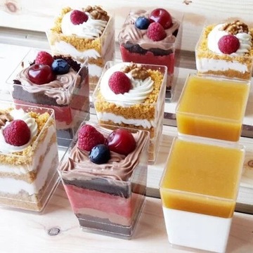 КОНТЕЙНЕРЫ ЧАШКИ КВАДРАТНЫЕ КРУЖКИ ДЛЯ ДЕСЕРТОВ ЗАКУСКИ 60МЛ + ЛОЖКИ 50