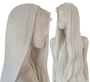 Peruka LACE FRONT biała długa bez grzywki cosplay