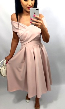 Sukienki na Wesele Marilyn Monroe Midi Rozkloszowana Elegancka Różowa L