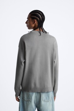 ZARA sweter z dzianiny strukturalnej regular fit szary L
