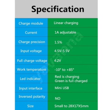 SUPER Зарядное устройство для TP4056 miniUSB Li-Ion, защищенное.