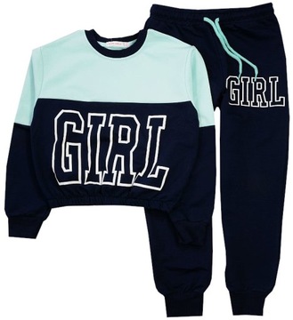 DRES KOMPLET BLUZA mięta SPODNIE GIRL 122 J08o