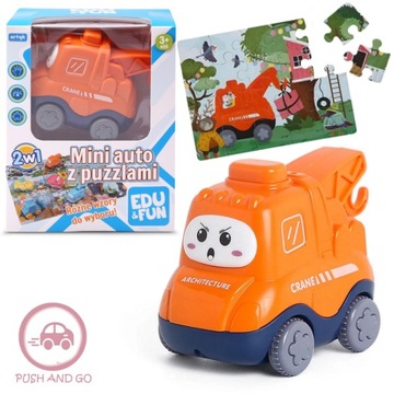 MINI AUTKO DŹWIG DLA MALUCHA + PUZZLE 20 EL 2W1