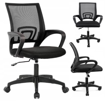FOTEL BIUROWY CZARNY KRZESŁO OBROTOWE KRZESŁO DO BIURKA ERGONOMICZNY MOCNY