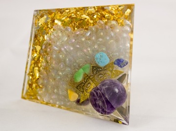 ПИРАМИДА ОРГОНИТ ТОПАЗ БИРЮЗА ЛУННЫЙ КАМЕНЬ 6 см ЧАКРА ГАРМОНИЯ СИЛА