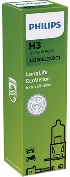 PHILIPS ŻARÓWKA H3 12V/55W PHILIPS LONGLIFE ECOVISION PK22S 1SZT