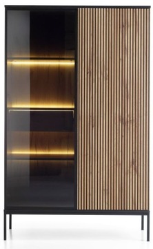 Dąb Wotan Witryna Wysoka Lamele LED Loft Metal