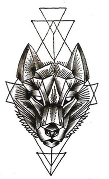 Tatuaż TYMCZASOWY pies geometria kreska WILK Wolf ołówek trójkąt paszcza