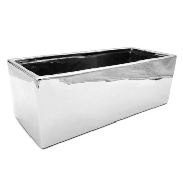 OSŁONKA CERAMICZNA DONICZKA NA KWIATY NOWOCZESNA PROSTOKĄTNA SREBRNA 35cm