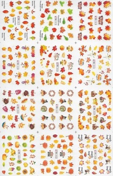 ВОДНЫЕ НАКЛЕЙКИ для украшения ногтей, лист из 12 рисунков, осенние листья