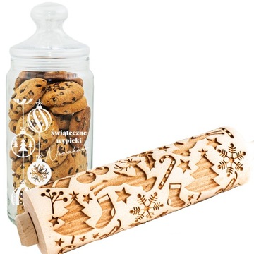 Świąteczny wałek do ciasta z grawerem + słój