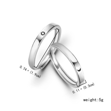 Nowe modne pierścionki dla par, posrebrzane, regulowane w kształcie słońca i księżyca, otwarte ri