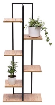 KWIETNIK WIELOPOZIOMOWY STOJAK NA KWIATY LOFT, 6 POZIOMÓW CZARNY, DĄB CRAFT