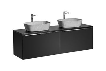 Szafka Łazienkowa Wisząca 2 Umywalki 4 Szuflady 2x Organizer Czarna 160 cm