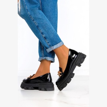 МОКАСИНЫ НА ПЛАТФОРМЕ, КОЖА, ЦЕПОЧКА, размер 39