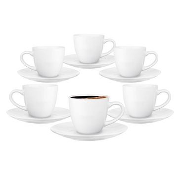 Komplet eleganckich filiżanek ze spodkami biały 250 ml 6 szt. PREMIUM
