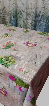 Клеенка, клеенка, скатерть, ТЮЛЬПАНЫ, ЦВЕТЫ, БЕЖЕВЫЙ
