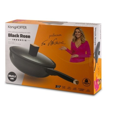 Duża PATELNIA na INDUKCJĘ 30 cm WOK patelnia GŁĘBOKA z pokrywką Black Rose