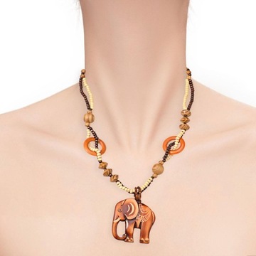 Naszyjniki z wisiorkiem w kształcie słonia, drewniane w stylu vintage