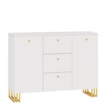 BIAŁA NOWOCZESNA ELEGANCKA KOMODA KLARA 120 CM ZŁOTE NÓŻKI
