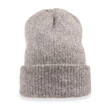 Czapka damska zimowa ciepła beanie wywijana pleciona moher szara