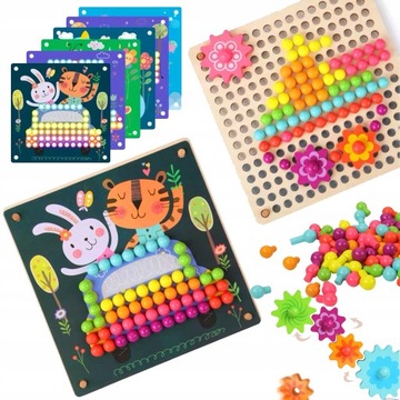 DREWNIANA UKŁADANKA PUZZLE GRZYBKI PINEZKI MOZAIKA
