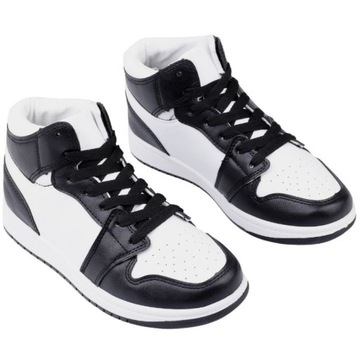 BUTY SPORTOWE DAMSKIE WYSOKIE SNEAKERSY CZARNO BIAŁE PŁASKIE WYGODNE
