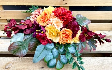 JESIENNY KOMPLET Wiązanka + BUKIET Stroik Sztuczne KWIATY na Cmentarz Grób