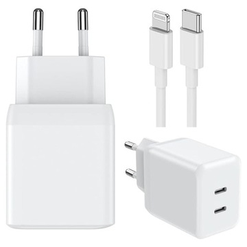 SZYBKA ŁADOWARKA 20W DWUSTRONNA 2W1 PD SZYBKA ŁADOWARKA ŚCIENNA PORT LIGHTNING/USB C