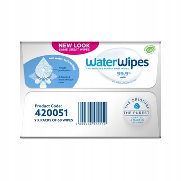 Салфетки WaterWipes BIO 9х60 шт + бесплатно 60 шт.