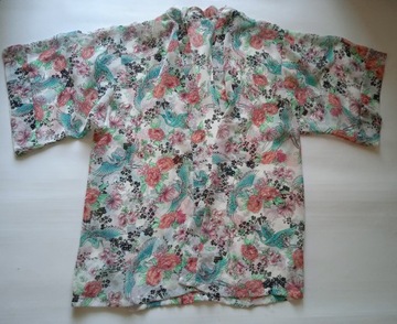 GEORGE plażowa biała narzutka w kwiaty 2-3 XL