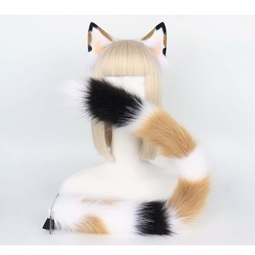 Čelenka s mačacími ušami a vlasové doplnky s chvostom Kostým Čierna Biela