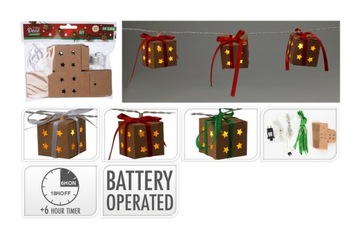 oświetlenie świąteczne 1,2m 10LED PUDEŁKA PREZENTOWE 5cm, z timerem, mix