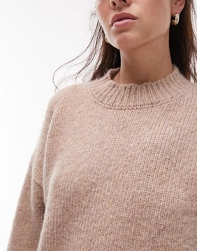 Topshop NH2 rdt BEŻOWY SWETER OVERSIZE OKRĄGŁY DEKOLT CASUAL M