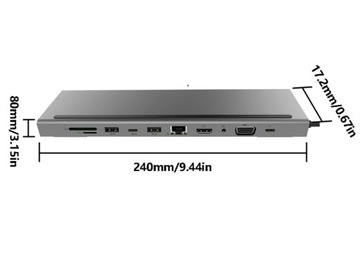 Концентратор USB-C 2x HDMI 4k VGA 3x USB 3.0 LAN RJ45 Разъем для карты SD FT 3,5 мм Power De