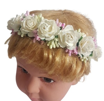 OPASKA KWIATY ECRU+RÓŻ KOMUNIA RÓŻYCZKI