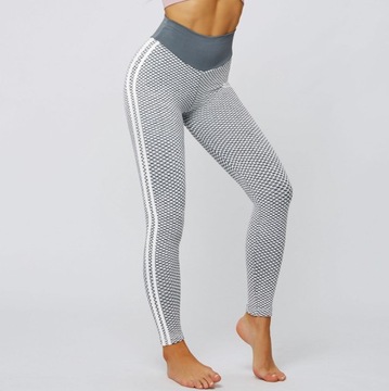 Legginsy sportowe damskie PUSH up KARBOWANE getry z WYSOKIM STANEM lampas S