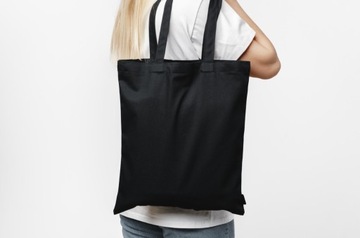 СУМКА ПОКУПОЧНАЯ ИЗ ХЛОПКА 38х42см ЧЕРНАЯ 220г с длинной ручкой Экологическая