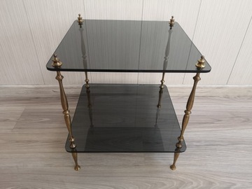 stolik mosiężny mosiądz złoty 45x45x48 szkło