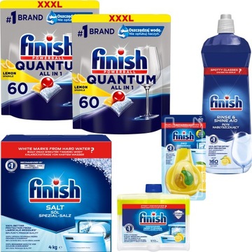Finish Zestaw do Zmywarki 4 produkty + 2x Kapsułki Quantum Lemon 60 Sztuk