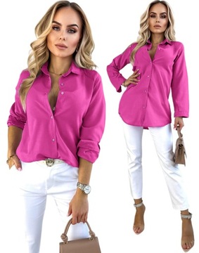 Elegancka gładka KOSZULA DAMSKA stylowa modna oversize guziki