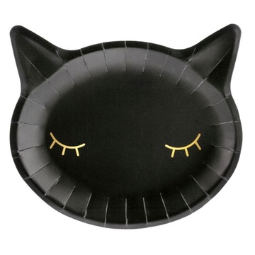 Talerzyki papierowe KOTEK czarne 22 cm 6 szt na urodziny Halloween