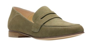 Półbuty damskie Clarks Pure Iris zielone khaki skórzane wsuwane 37