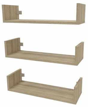 Półka wisząca ścienna zestaw 3 sztuk do salonu na książki 3x60cm dąb sonoma